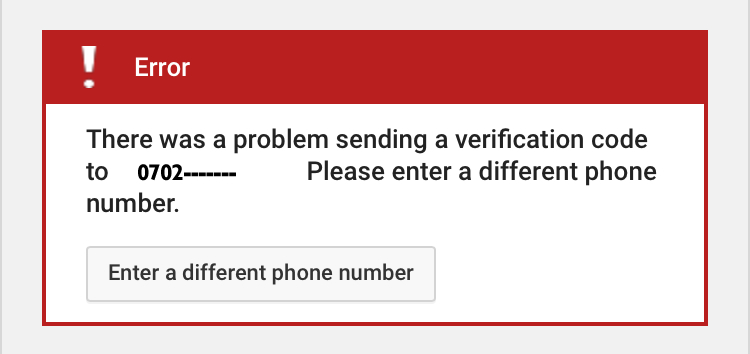 how to fix youtube error There was a problem sending a verification code to xxxxxxxxxx. Please enter a different phone number.