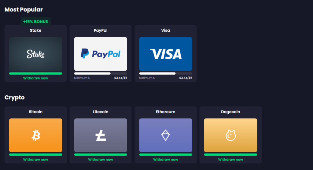 freecash withdraw options
