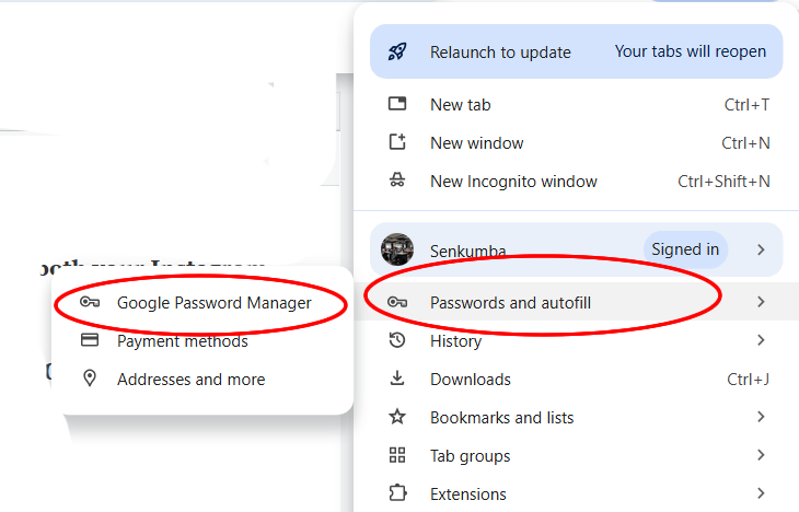 How to find instagram password and username on android
