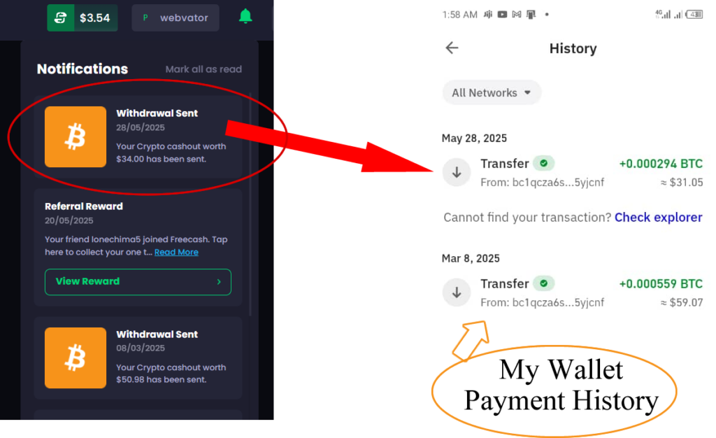 freecash payment proof to my bitcoin wallet